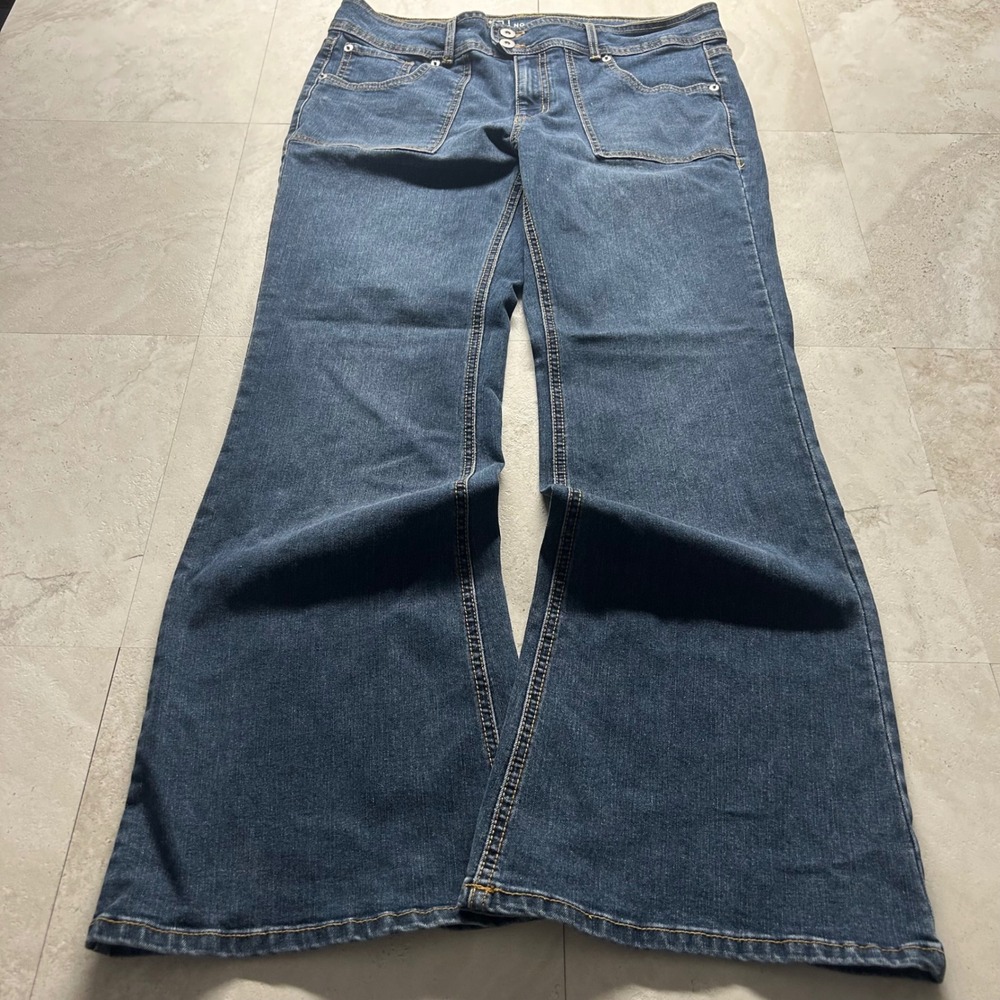 No Boundaries Flare Jeans Dark Wash Womens Size 15 Patch Pocket Stretch Denim